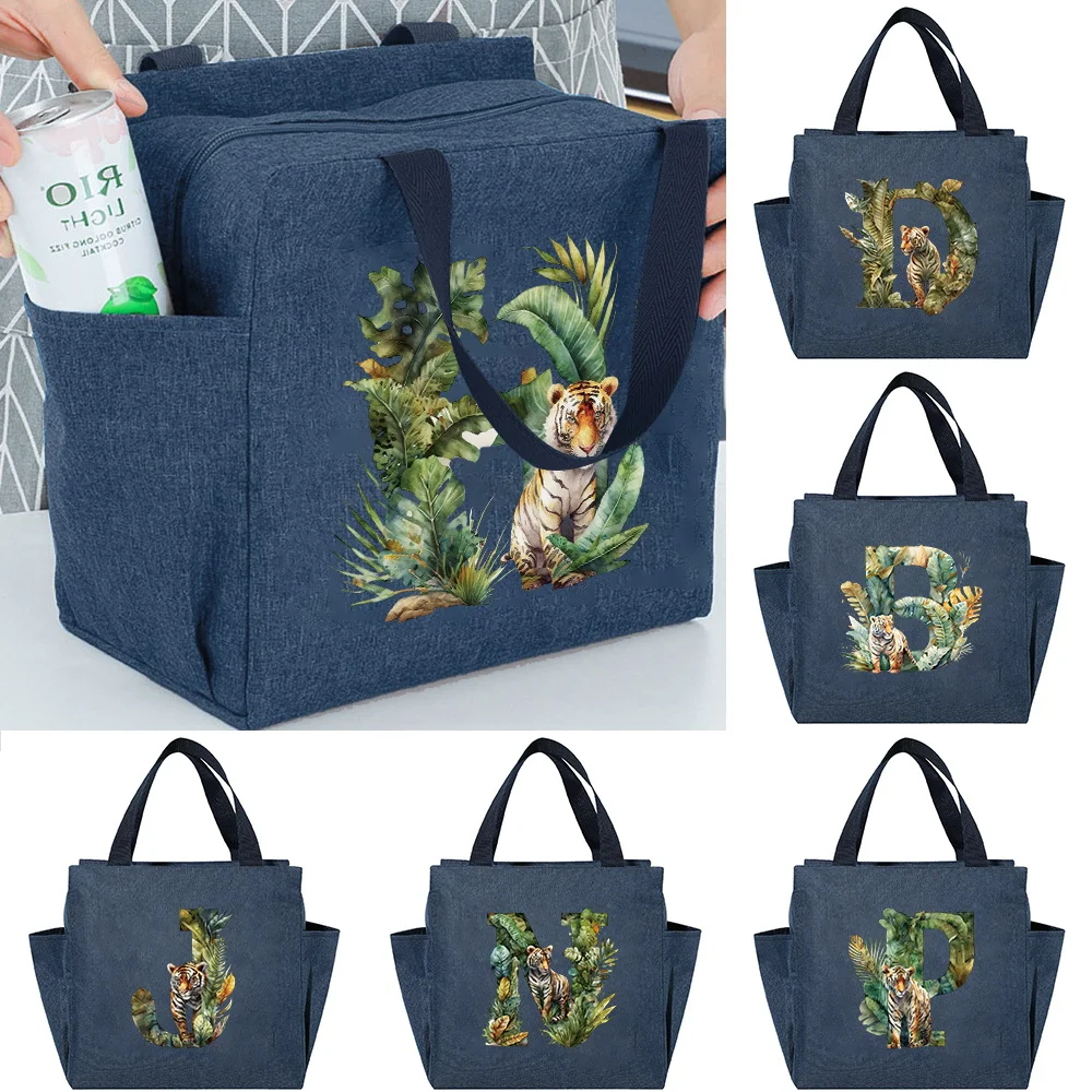 

Lunch Bag Insulated Thermal Dinner Bags Portable Women's Work Breakfast Box Canvas Handbags Jungle Tiger Letter Cooler Box 2024