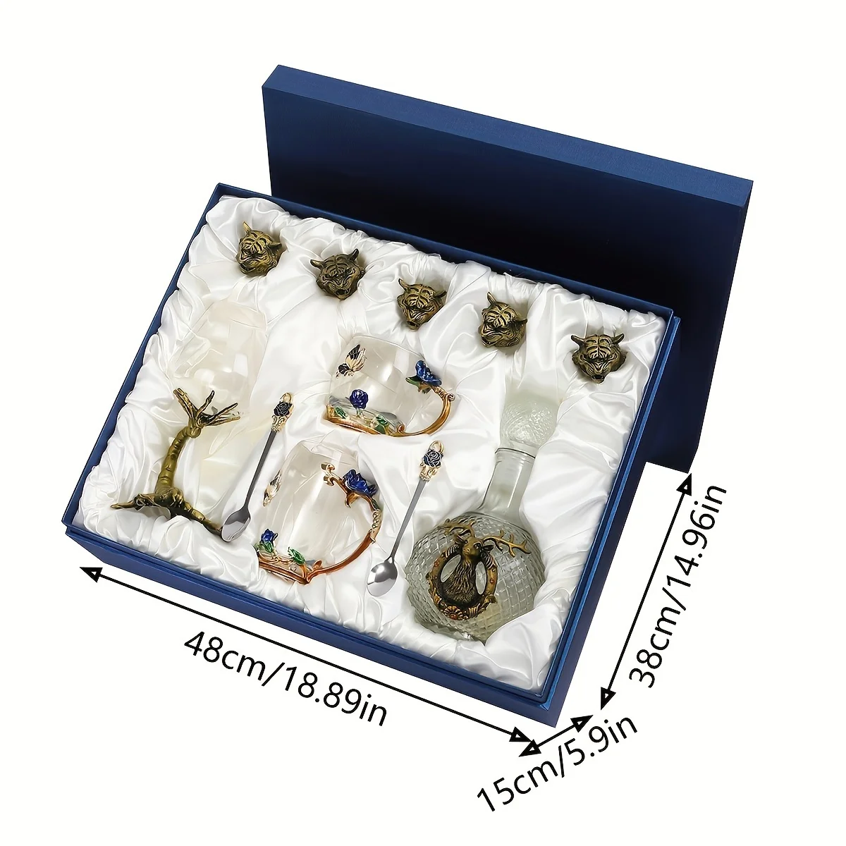 Deer Head Wine Dispenser Zinc Alloy Scorpion Red Wine Glass Blue Rose High Short Flower Tea Cup + Stainless Steel Spoon Classy Deer Head White Pot Dispenser Gift Friend High-End Set