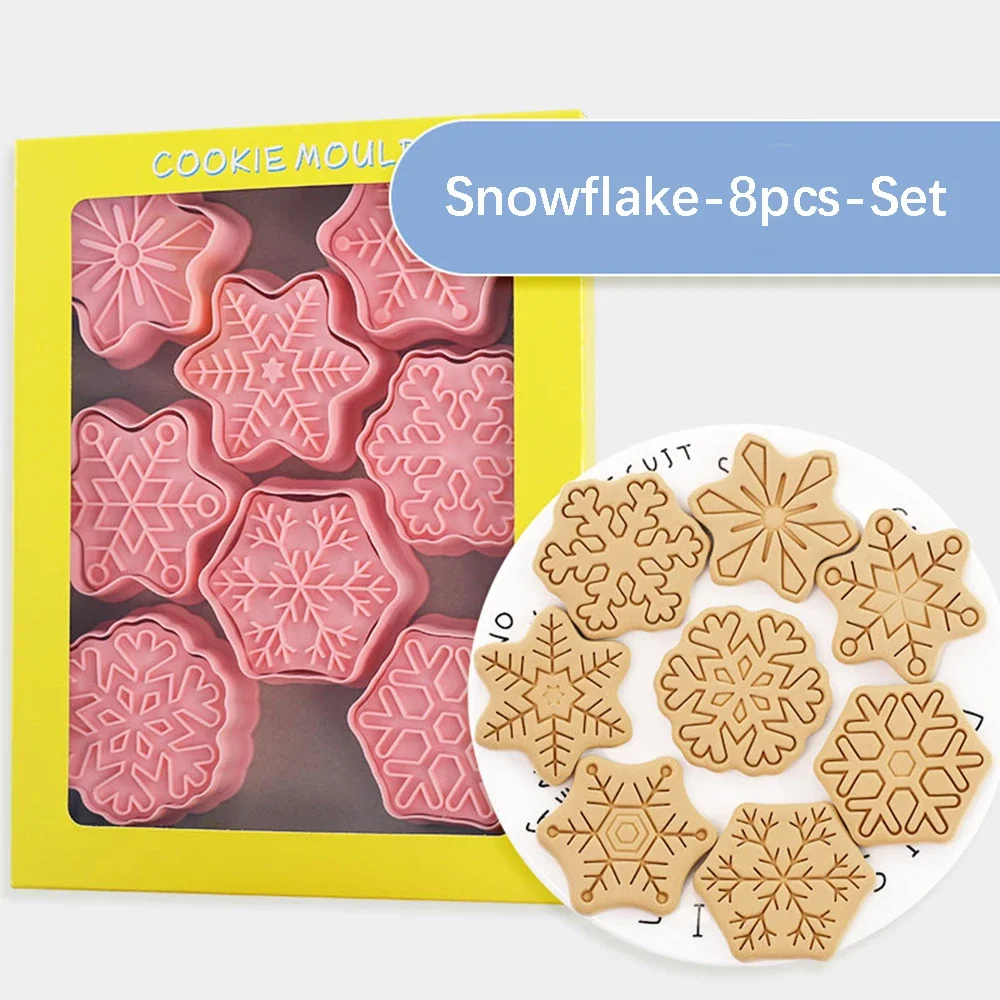 8Pcs Christmas Cookie Cutters Santa Claus Snowflake Cookie Molds Biscuits Embosser Stamp Christmas Baking Accessories Decoration