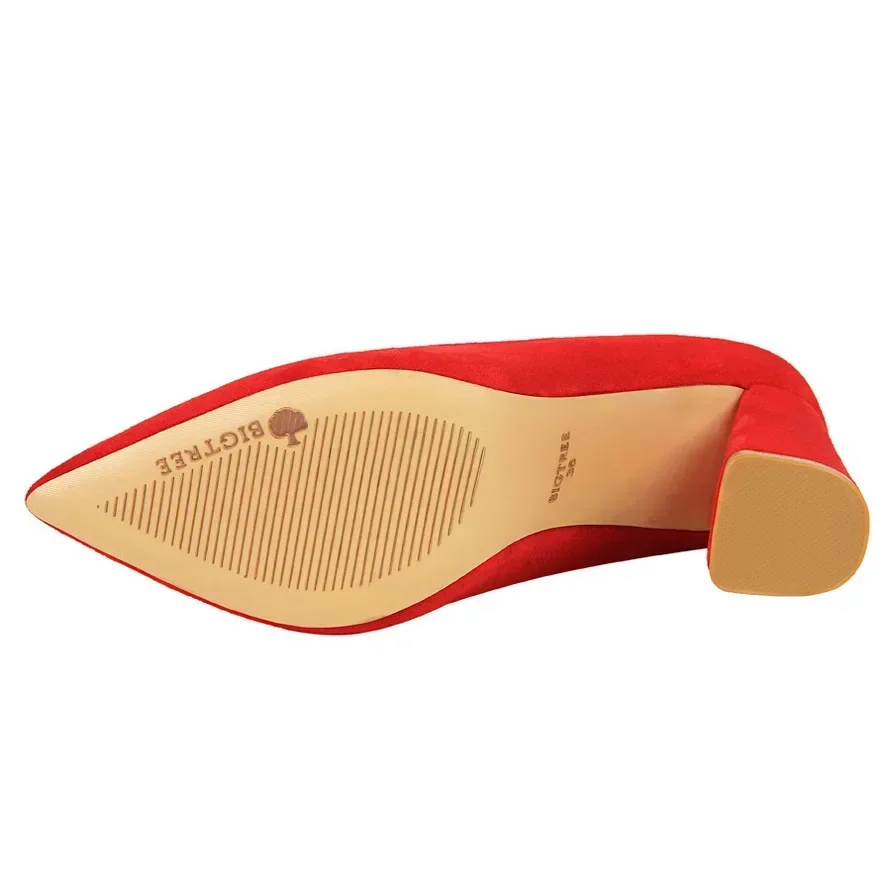Women Elegant Suede 8.5cm High Heels Formal Occasion Pumps Lady Fashion Party Block High Heels Red Khaki Nightclub Dance Shoes 3