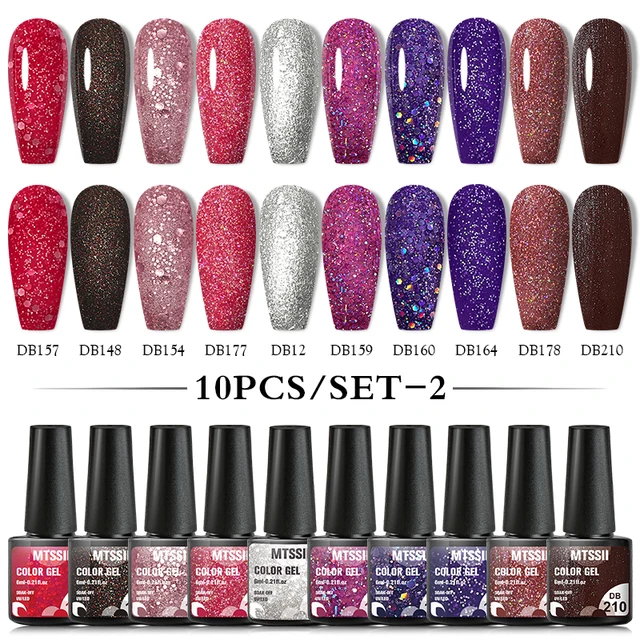 Mtssii 10Pcs/set Color Gel Nail Polish Set 100 Colors Semi Permanent UV Led Gel Varnish Soak Off Nail Lacquers Base Top Coat ZH18421 10PCS