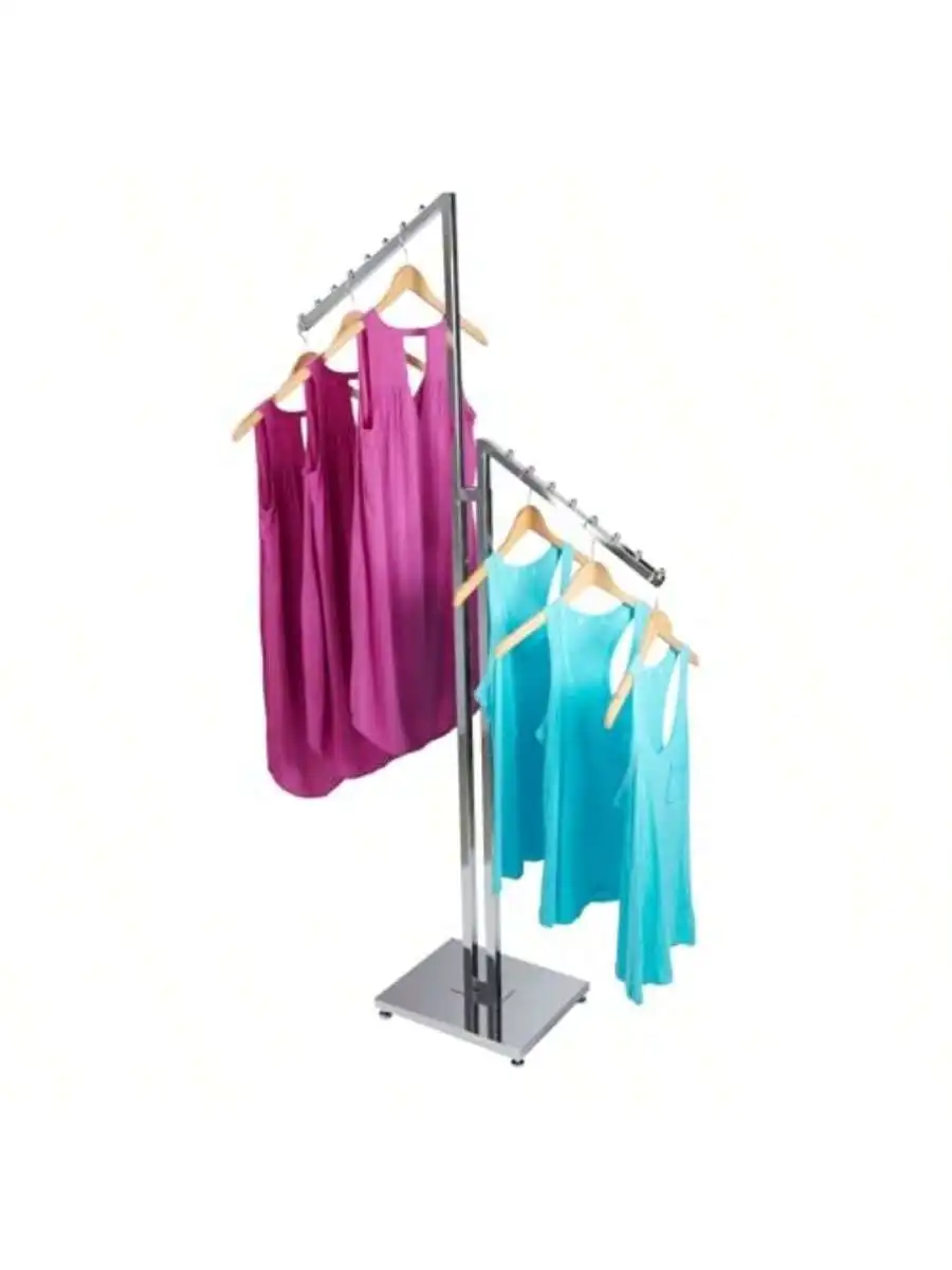 SSWBasics Chrome 2-Way Clothing Display Rack - Sleek Retail Clothing Rack with Slant Arms for Garment Display 48"-72"H 3 2