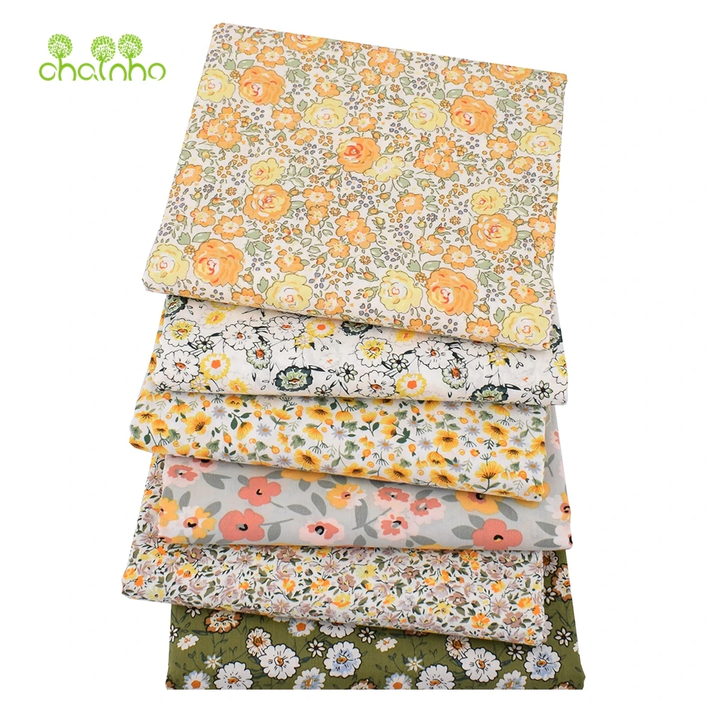 Chainho,Printed Plain Weave Poplin Cotton Fabric,DIY Quilting Sewing Material,Patchwork Cloth,Floral Series,3 Sizes,15PC38