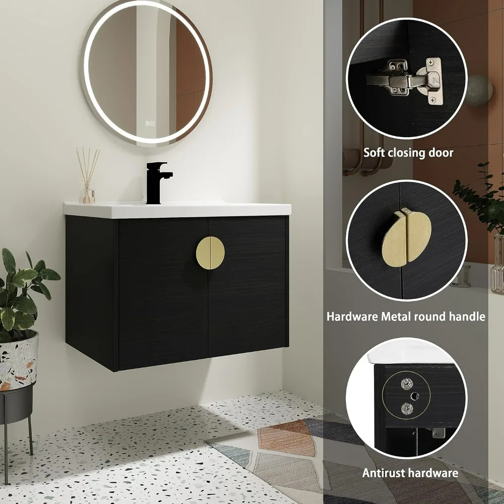Modern 28" Floating Bathroom Vanity with Sink Wall Mounted Bathroom Vanity with Top Basin & Storage Cabinet Luxury 2