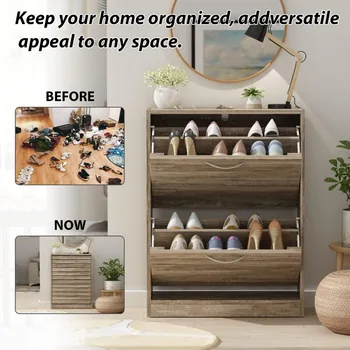 Shoe Storage Cabinet with 2 Flip Drawers for Entryway, Modern, Freestanding Rack Organizer (22.4”W x 9.4”D x 29.5”H) 3
