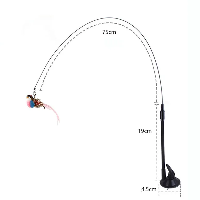 Cat Toys Simulated Bird  Feather Cat Teasing Stick Epoxy Sucker Steel Wire Long Rod  Cat Self Hi No Harmful Ingredients 2
