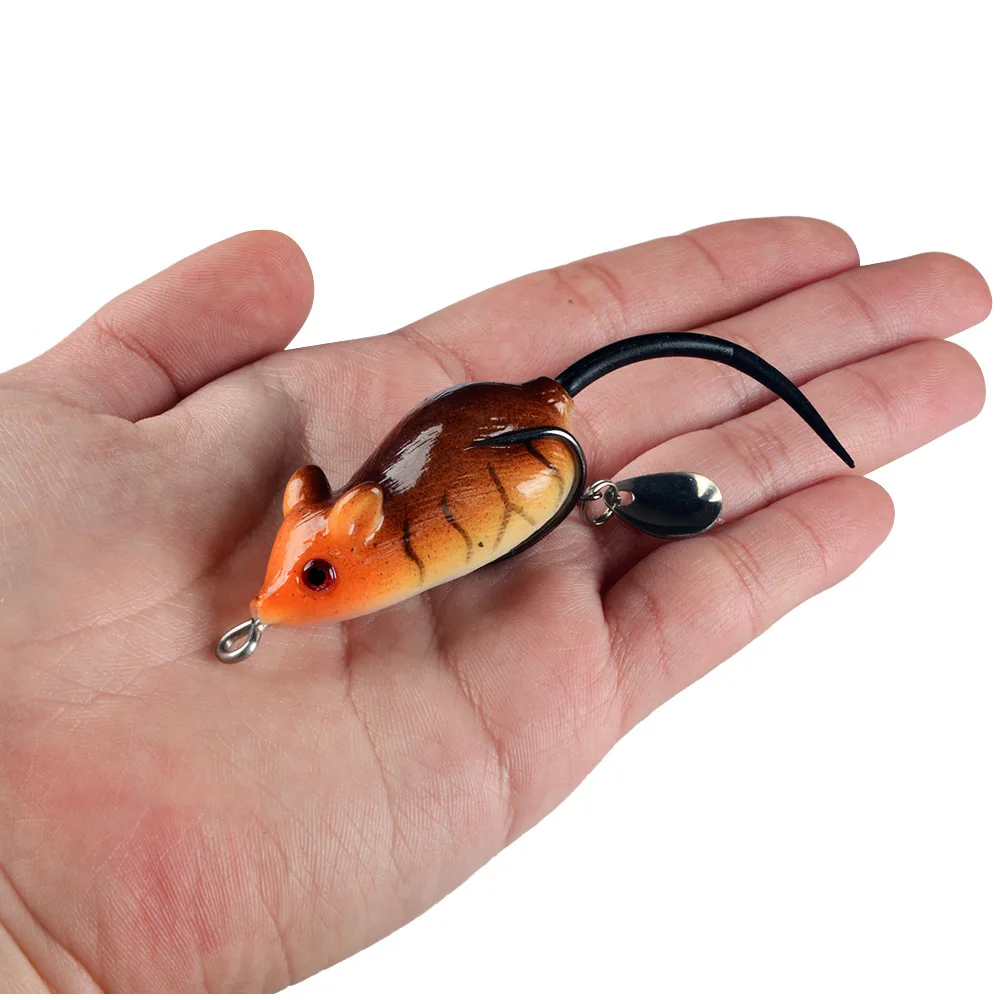 Fishing Lure Topwater Floating Mouse Lures Surface Bass Plopper Crank Bait  Pike Trout Swimming Lure with Floating Swivel Tail