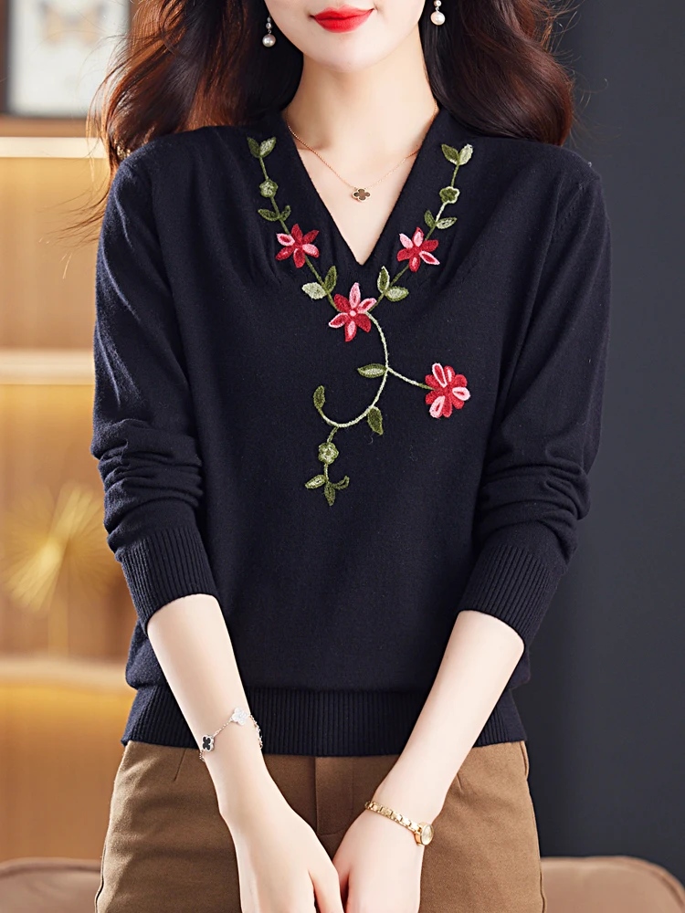 Angel Flower Sleeve V-Neck Sweater