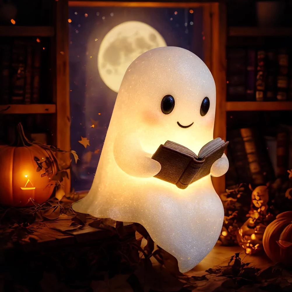 Ghost Reading Book Lamp Ghost Reading Night Light Halloween Decor for Bedroom Study Room Readers