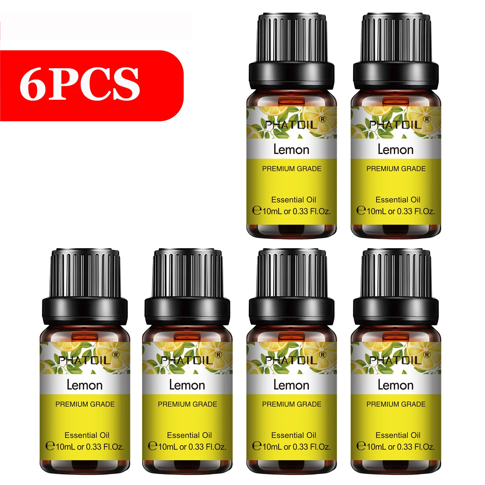 PHATOIL 6-Piece Pure Essential Oil Collection: Lavender, Eucalyptus, Peppermint, Tea Tree, Orange, Lemongrass for Aromatherapy and Crafting