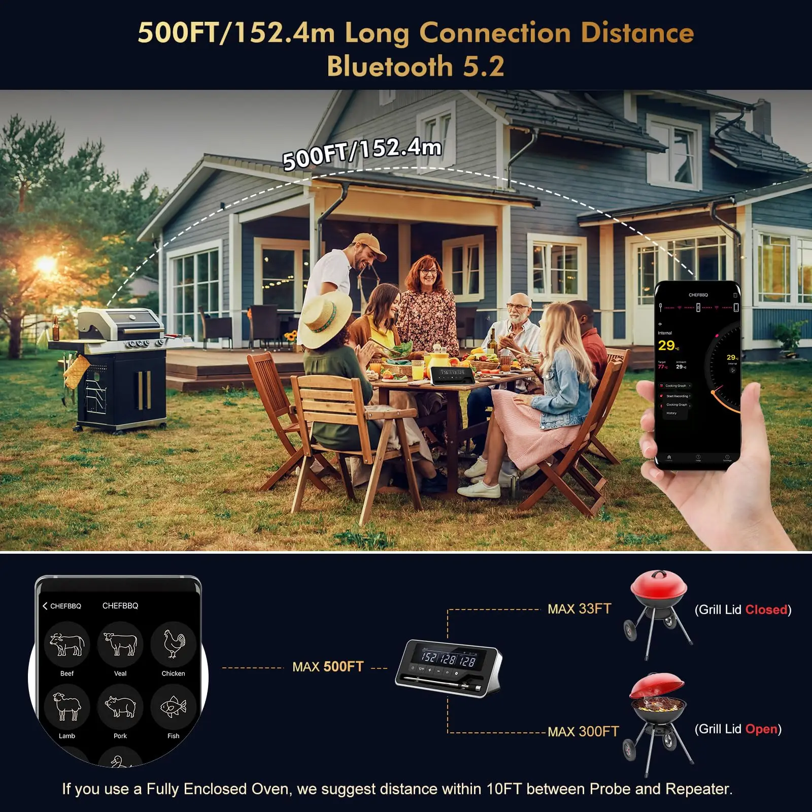 Meat Thermometer Wireless Probe Bluetooth Digital Food Thermometer Support Mobile APP With LCD Screen for Oven Smoker BBQ Grill 5