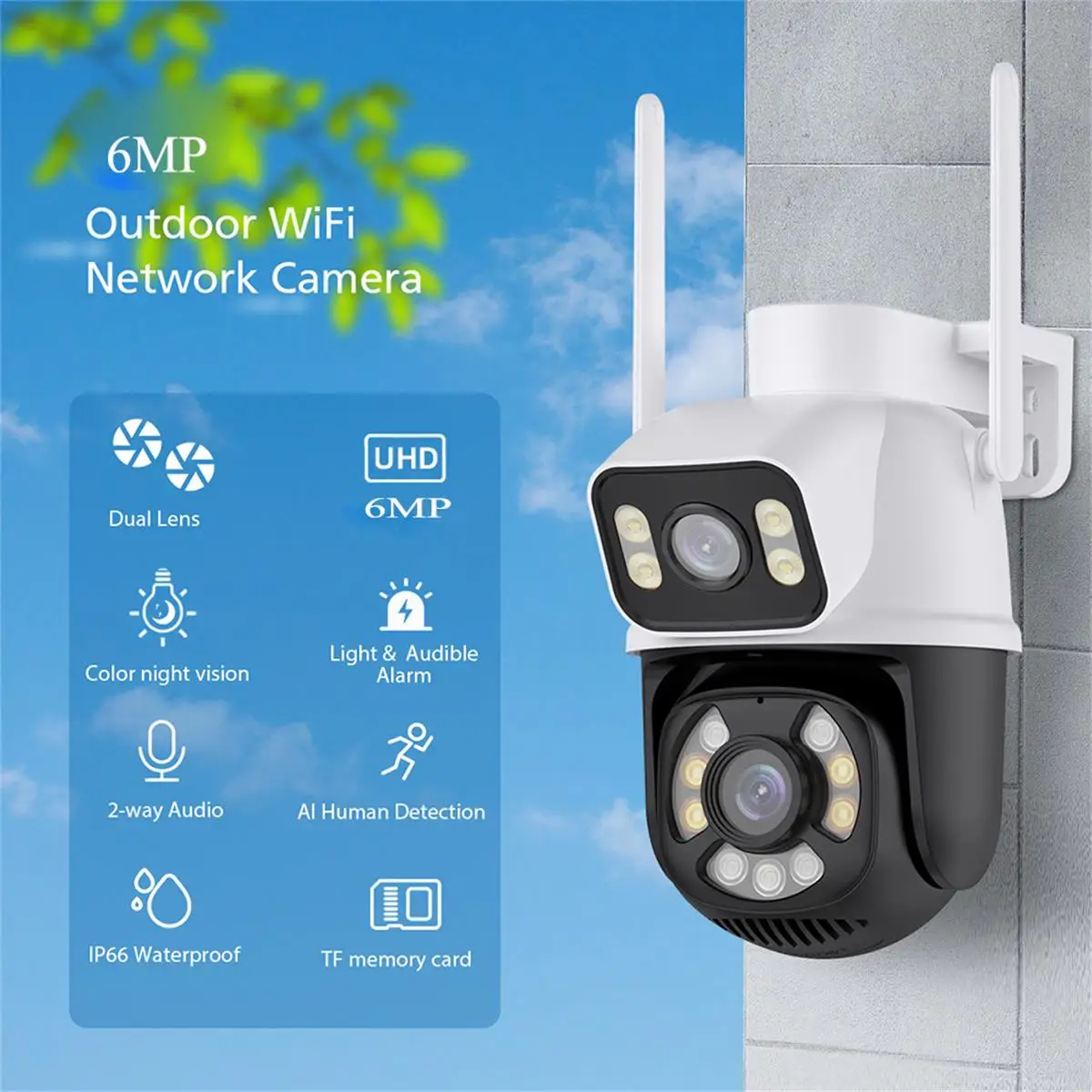 

Smar 6MP Dual Lens Camera Outdoor Night Vision PTZ Wifi IP Cameras Human Detection Video Surveillance CCTV Auto Tracking ICSEE