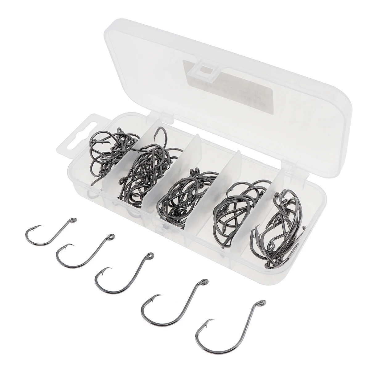 

75pcs/set High Carbon Steel Mixed Size High Carbon Steel Fishing Hook Sets Black Nickel with Lure Plastic Box