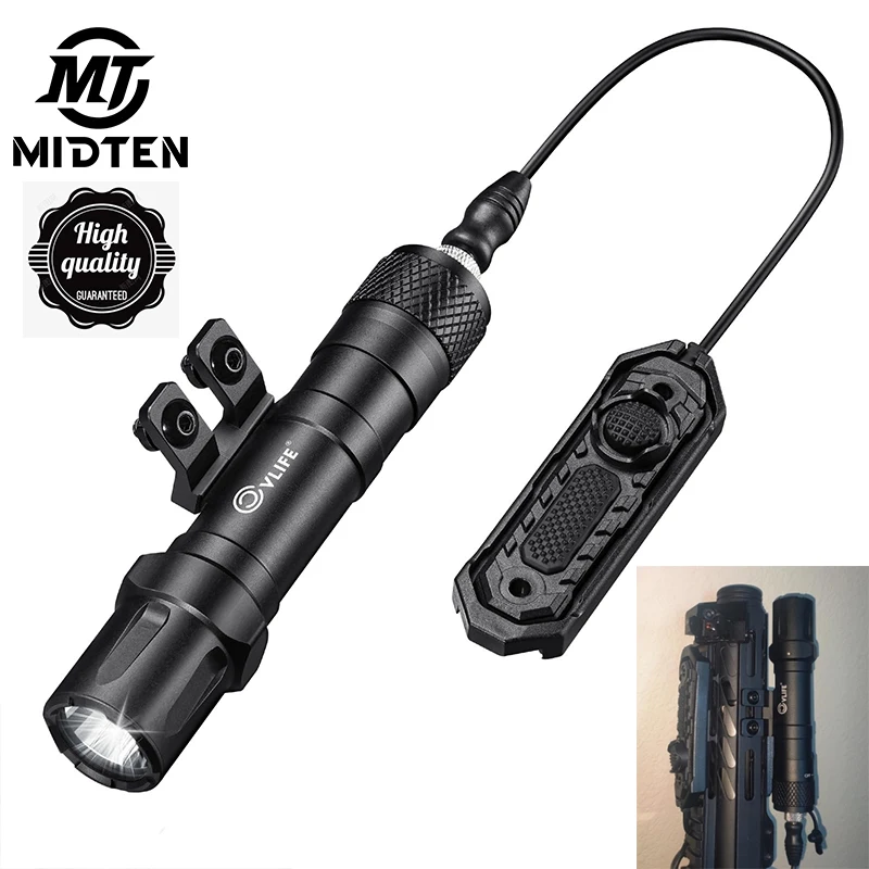 MidTen Tactical Flashlight M-Rail High Lumen Light Pressure Remote Switch Rechargeable Strobe Momentary