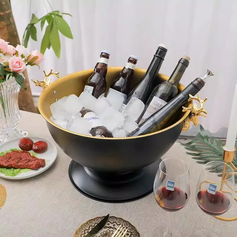 Aixiangru 13.5L Ice Bucket With Deer Head Handle Beer Holder Whiskey Wine Cooler Stainless Steel Champagne Basin Bar Accessories