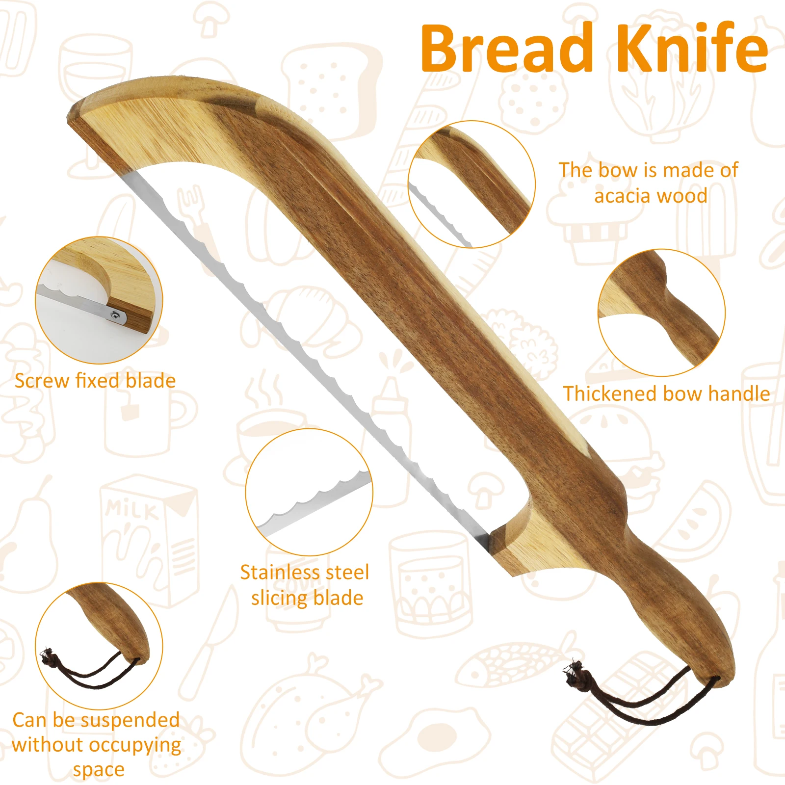 Wooden Bread Bow Cutter Serrated Bagel Cutter Bread Sourdough Slicer Portable Cutting Tool Kitchen Supplies baking tool,baking accessories,bread cutter
