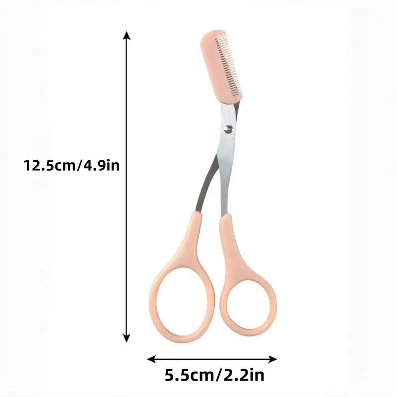 Pink Stainless Steel 1pc Eyebrow Trimming Scissors-Precision Grooming Tool with Built-In Comb for Perfect Brows-Non-recharge
