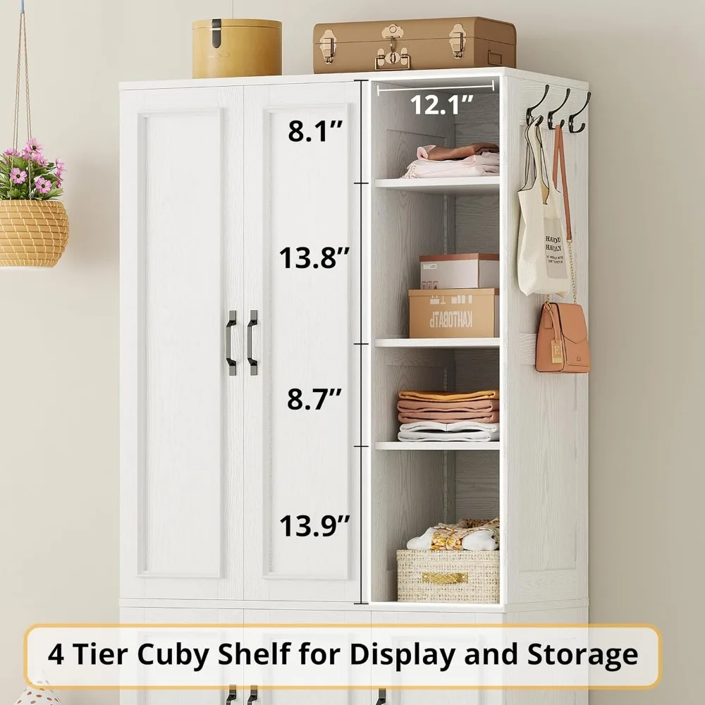 Armoire Wardrobe Closet 70" H,  5 Doors Bedroom Wooden Wardrobe with 4 Storage Shelves and Hanging Rod 4