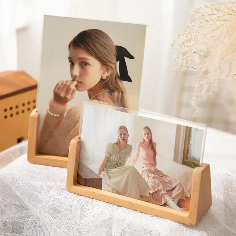 Beech Wood Creative Photo Frame Acrylic U Shape Transparent Frame 13X18 15X20 Desktop Pictures Frame For Home Modern Decoration