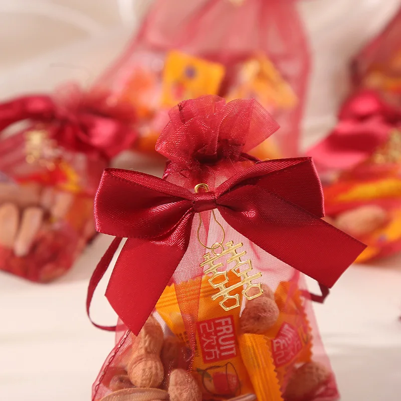 50Pcs/Lot Wholesale 10x12, 13x18, 17x23cm Red Organza Wedding Candy Jewelry Packing Drawstring Pouch Decoration