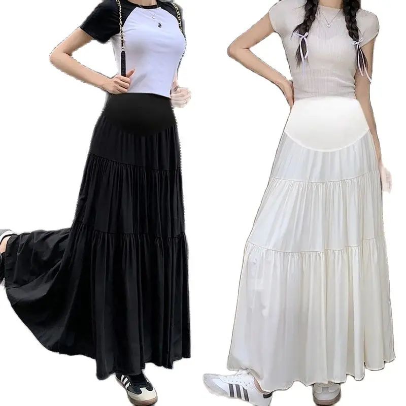 Pregnant Woman Skirts Summer Long Loose Design High Waist Patchwork Maternity Ball Gown Skirt Tall Pregnancy Pleated Skirts