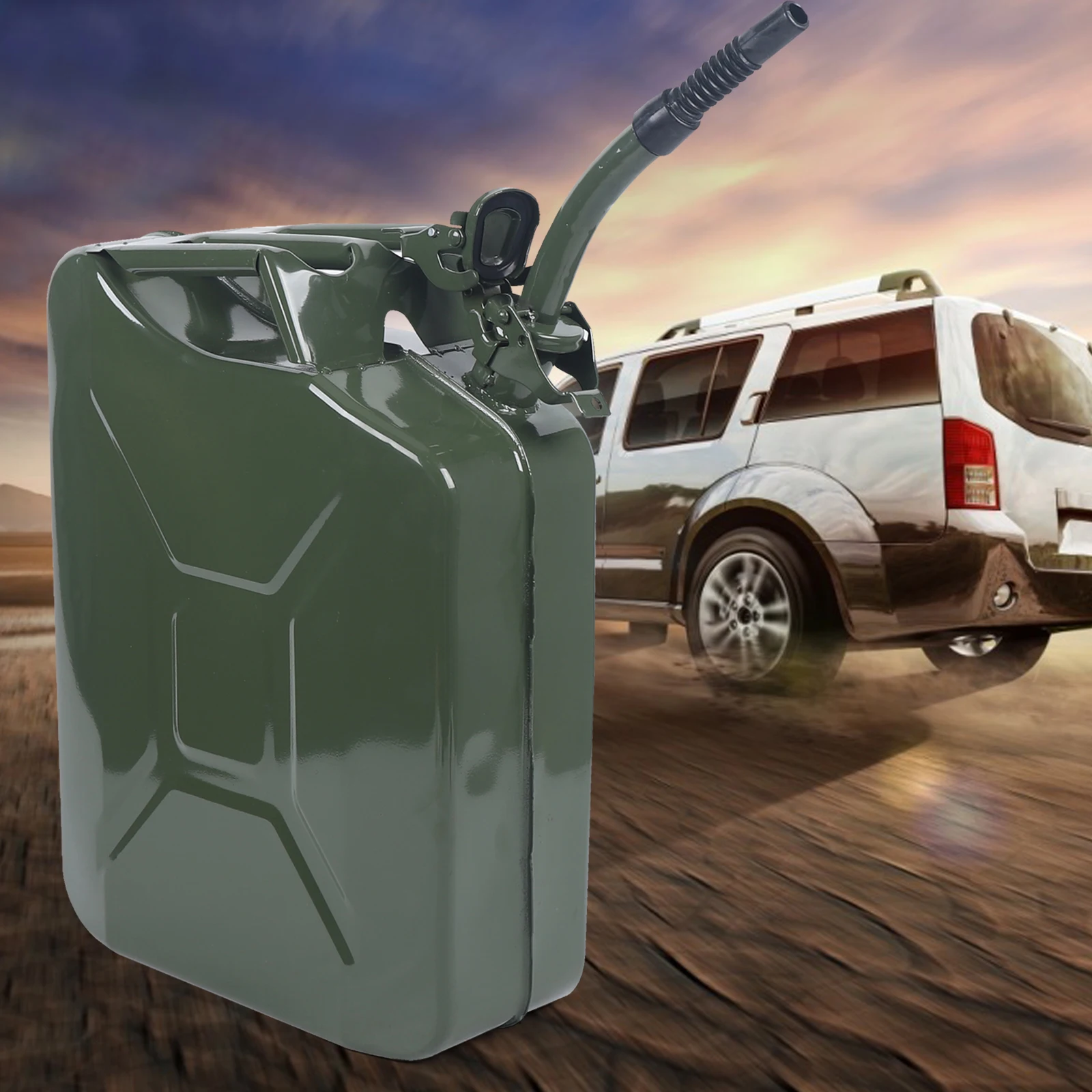 20L 5 Gallon Metal Gas Can Green with Fuel Can and Spout System, Cold-Rolled Plate Gasoline Bucket Petrol Tank Diesel -Green