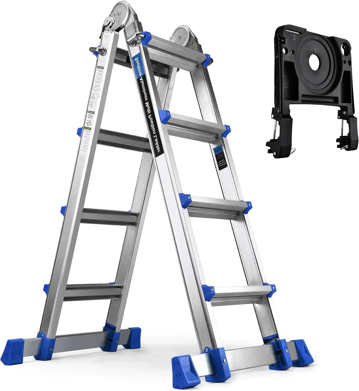 

HBTower Ladder, A Frame 4 Step Extension Ladder, 17 Ft Multi Position Ladder with Removable Tool Tray and Stabilizer Bar, 330 lb