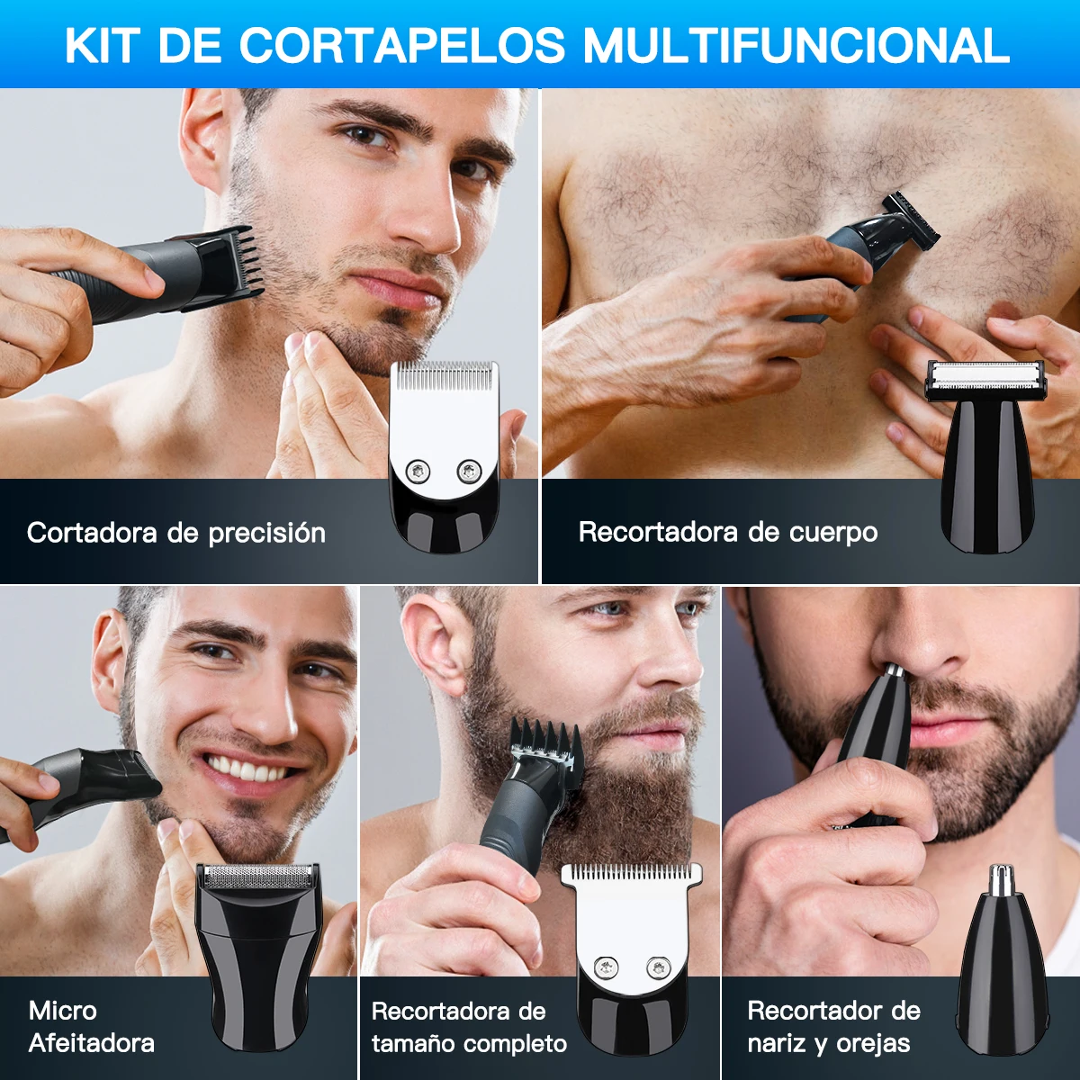 Cortapelo Hombre, Recortadora de Barba y Cortapelos Recargable USB,11 en 1  Máquina Cortadora para Hombre Máquina de Afeitar Cortapelos Nariz y Orejas  Recortadora Precisión Impermeable