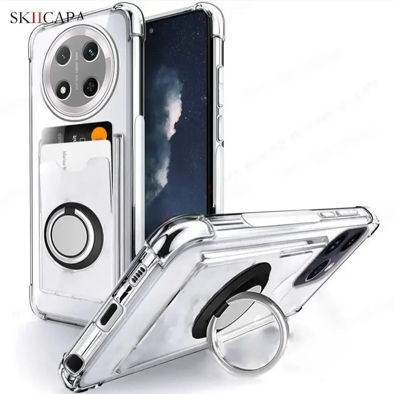 Card Slot Clear Phone Case with Shockproof Ring Holder and Soft Cover