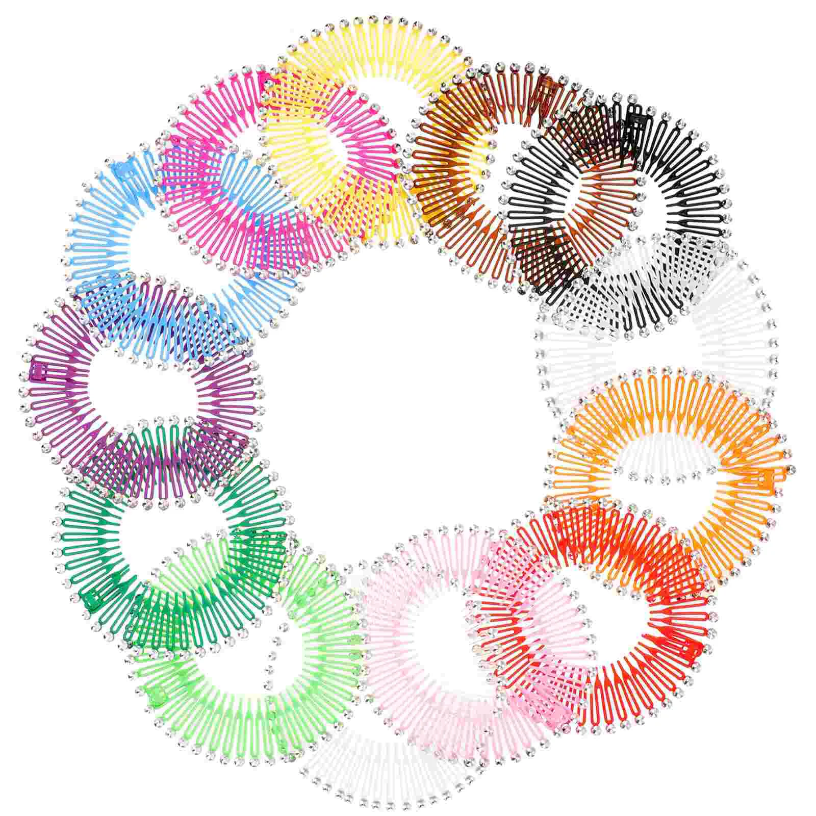 

13 Pcs With Diamond Rice Noodle Comb Toner Circle Headband Plastic Stretch Hairband