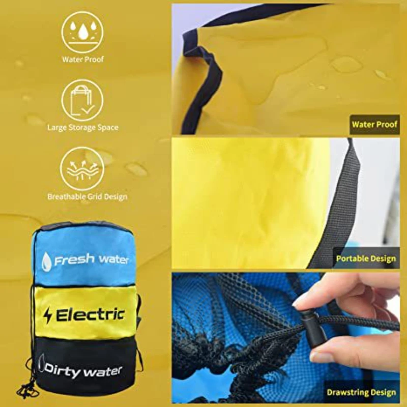 New RVs Caravans Motorhome Hose Storage Bag Breathable Drawstring Mesh Pouch Traveling Sundries Folding Organizer