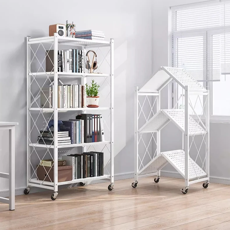 Storage Rack Foldable Large Iron Frame Metal Storage Folding Kitchen Shelf No Installation Flower Stand Book Shelf Furniture