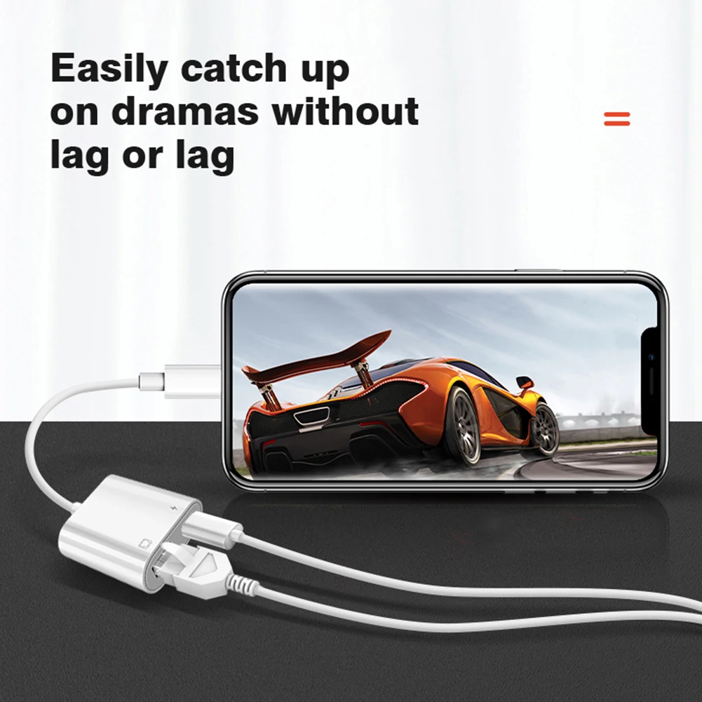 البرق إلى بطاقة الشبكة Rj45 البرق 2 في 1 محول آيفو...