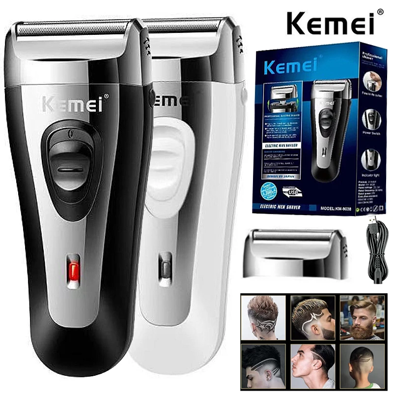 KM-9038 Powerful Rechargeable Shaver For Men Foil Electric Shaver Beard Head Shaving Electric Razor Facial USB with extra mesh