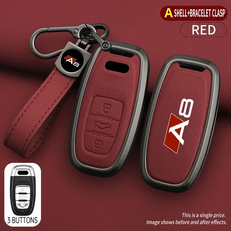 Zinc Alloy Leather Car Remote Key Case Cover Protection Shell for Audi A8 Logo d3 d4 d5 4e 4h Keyless Keychain key case key case cover car key shell remote control case cover