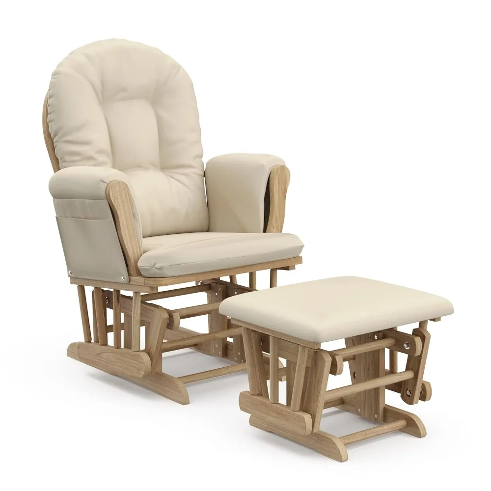 

Glider and Natural/Beige – Padded Cushions with Storage Pocket, Smooth Rocking Motion, Easy to Assemble, Solid Hardwood Base