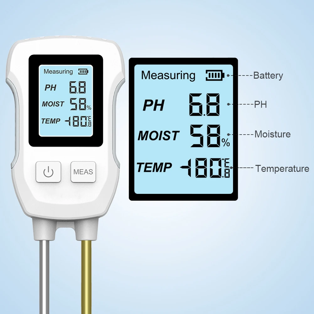 Digital Soil PH Meter 3in1 Soil Tester PH Moisture Temperature Test Kit LCD Scre