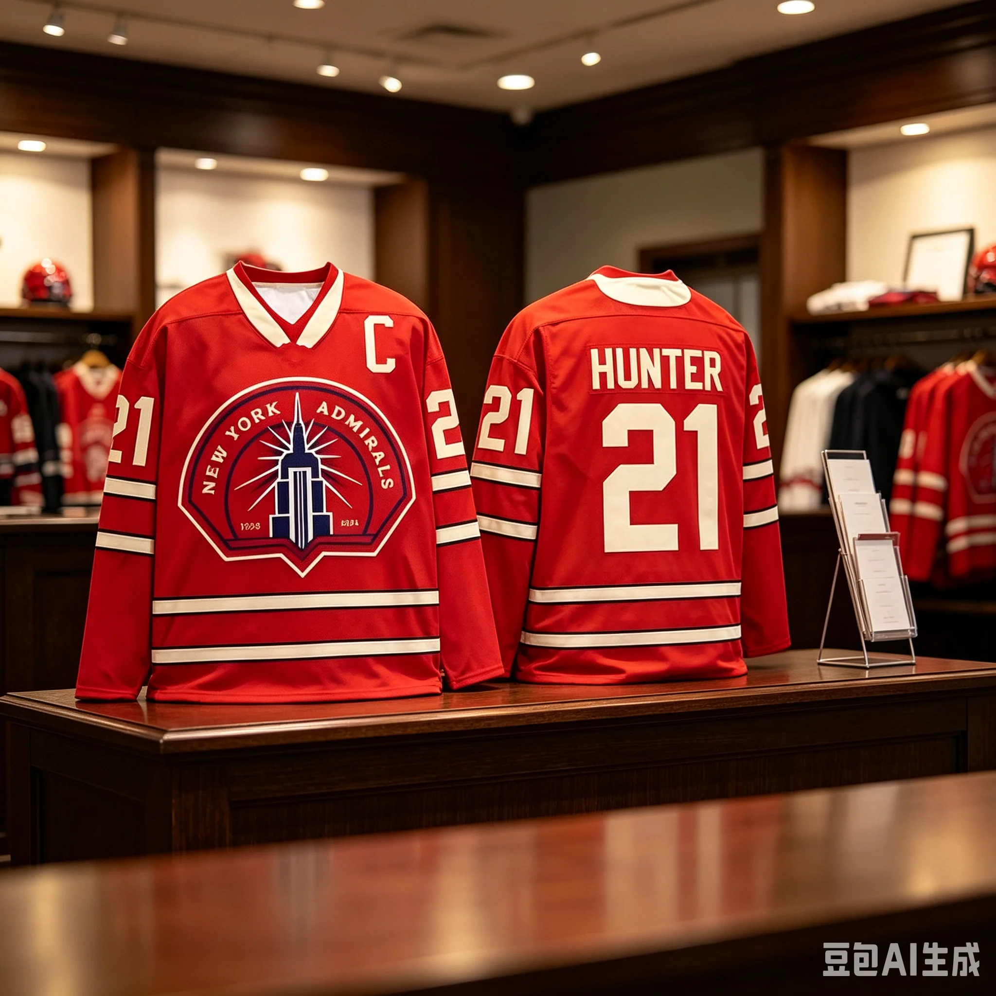 Scott Hunter 21 Jersey Beheiztes Rivalry Series New York Admirals Kapitänsshirt Herren Damen Hockey-Oberteil Game Changer Book Merch