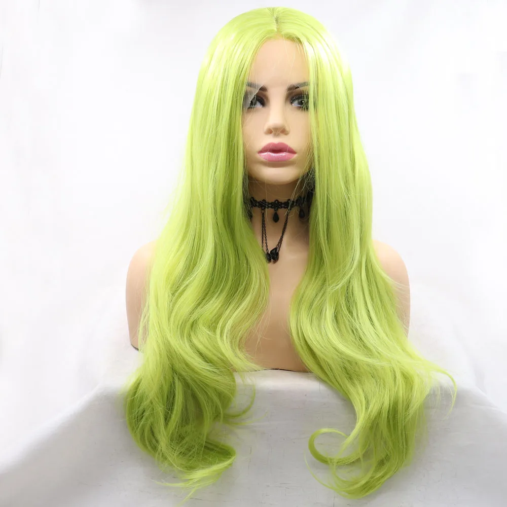 Lace Front Wig Long Wavy Green for Women Cosplay