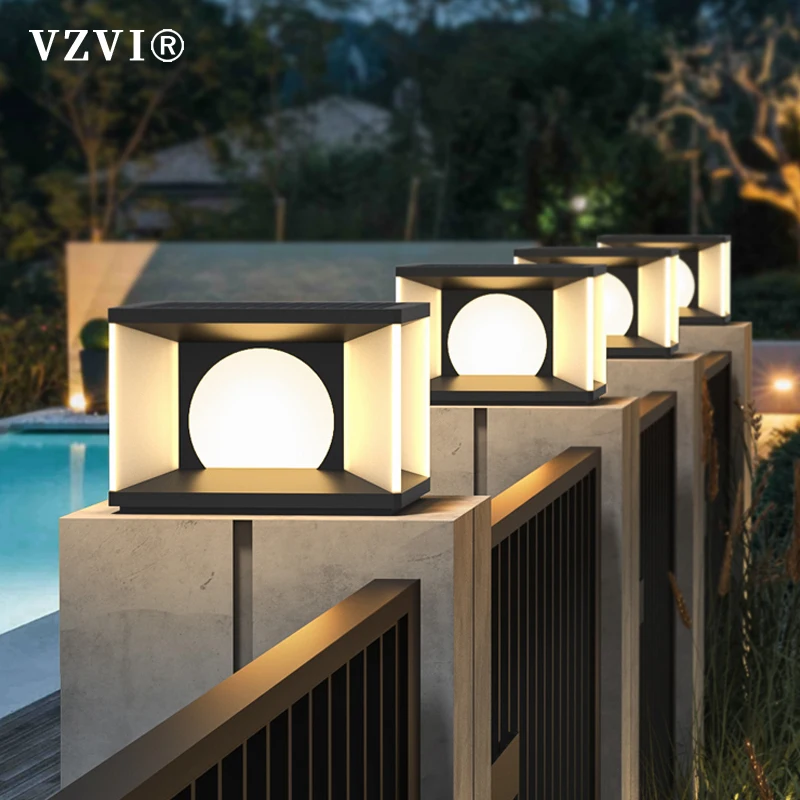 VZVI Lumières Solaires Extérieur Colonne Lampes Jardin Lumière Post Lumière  Étanche Clôture Porte Pilier Tête Lampe