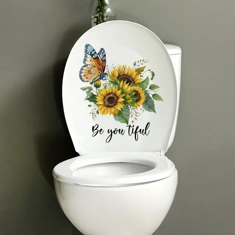 1 Pz Piante Fiori Girasoli Farfalle Adesivi Murali Adesivo Wc Bagno Wc Copertura Frigorifero Adesivo Decorazione Wc