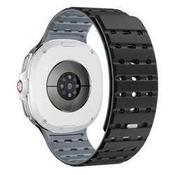 Magnetic Silicone Sport Loop Strap with Curved End and No Gaps - Watch 8 Classic 46mm (Black Grey)