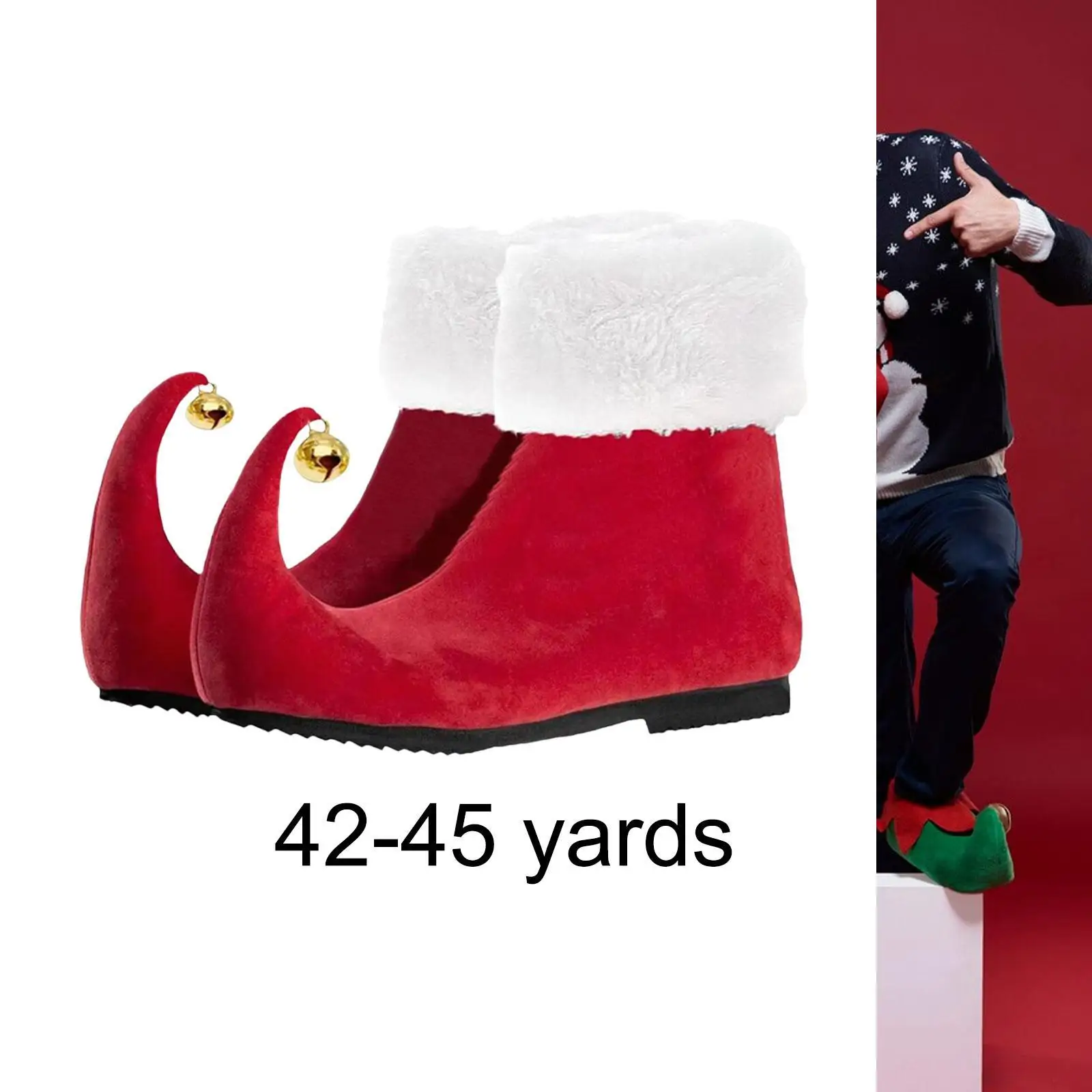 Cosplay Shoes Christmas Adult Elf Santa Claus Shoes Red Ankle Boots With Bells Role Play Accessories For Party Stage Performance Props Unisex