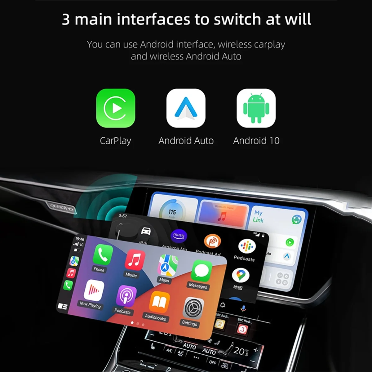 CarPlay Ai Box Wireless CarPlay Adapter Wireless Android Auto Interface Mobile Apps 4G LTE GPS