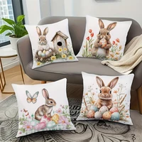 Cute Bunny Egg Spring Pattern Easter Pillowcase Living Room Bedroom Sofa Chair Decorative Cushion Cover 1