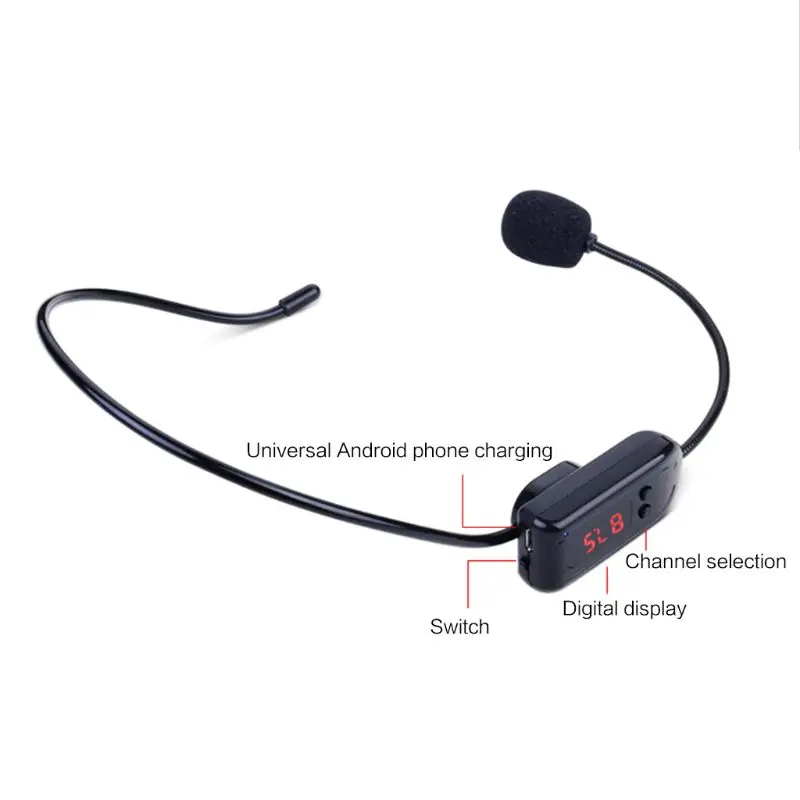 휴대용 FM 무선 마이크 헤드셋 작동이 더욱 쉽고 편리해졌습니다. -52dB±1.5dB 감도 마이크 헤드셋