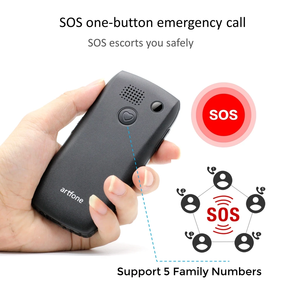 Artfone C1+ Bar Senior Mobile Phone With Free Charging Dock Big Rubber Keypad  For Elderly Dual Sim One Key SOS FM 1400mAh Cell 3