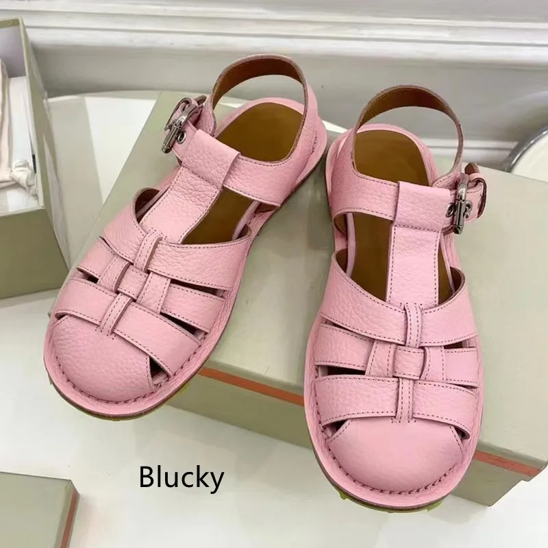 

2023 Women's leather hollowed out Roman sandals Women's round toe comfortable sandals Summer casual versatile sandals