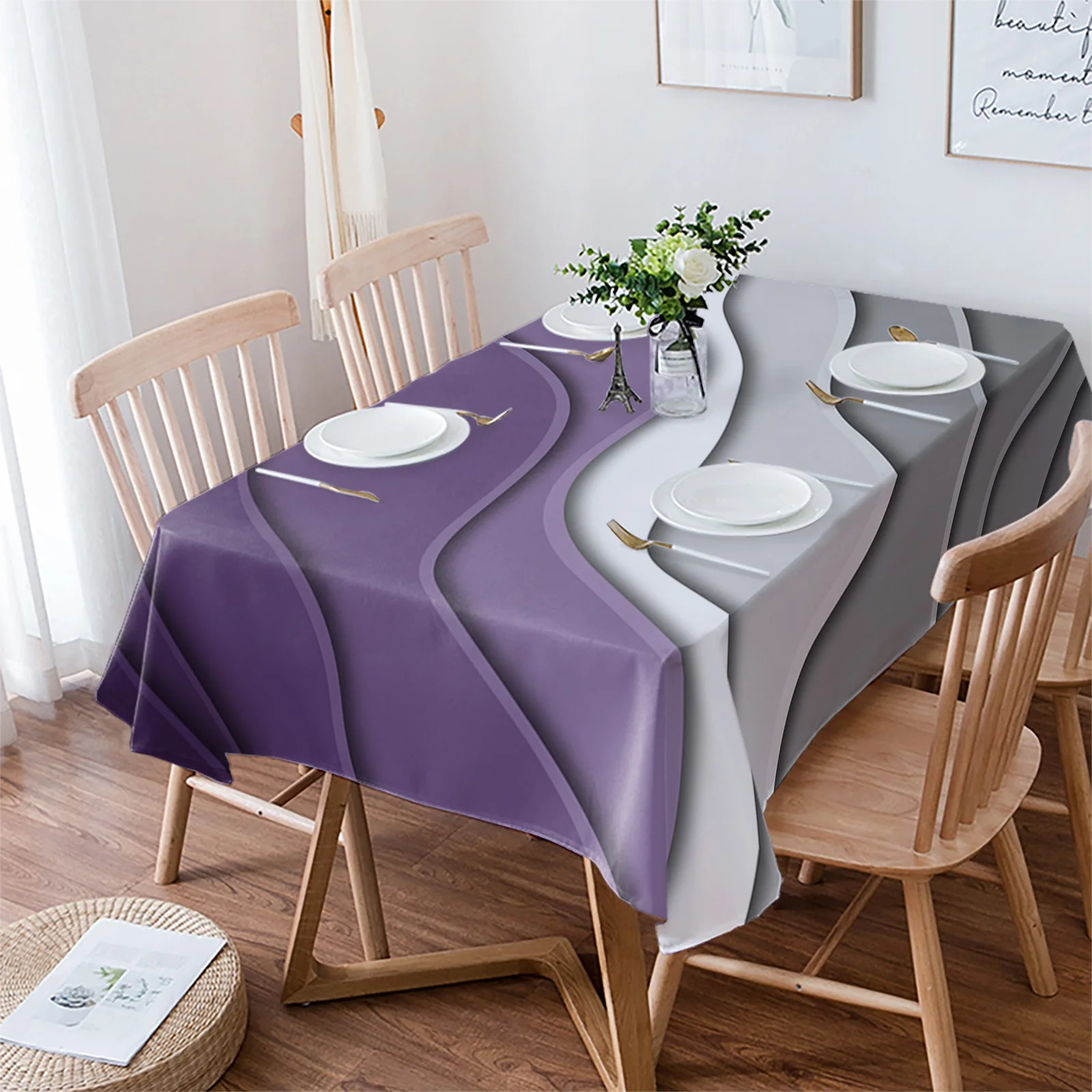 

Purple Grey Gradient Modern Geometric Abstract Tablecloth Waterproof Dining Table Rectangular Round Home Kitchen Decoration