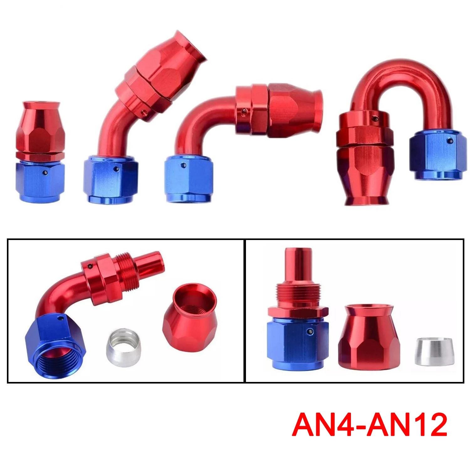 

AN4/AN6/AN8/AN10/AN12 Straight 45 90 180 Degree PTFE Hose End Fitting Adapter for Oil Fuel Gas Hose Line
